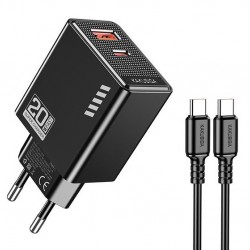 KAKUSIGA φορτιστής τοίχου KSC-1240 με καλώδιο USB-C, USB & USB-C, 20W, μαύρος