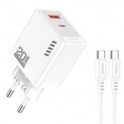 KAKUSIGA φορτιστής τοίχου KSC-1240 με καλώδιο USB-C, USB & USB-C, 20W, λευκός