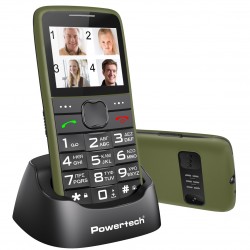 POWERTECH κινητό τηλέφωνο Sentry Eco V2, dual SIM, πλήκτρο SOS, χακί