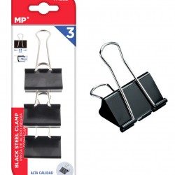 MP σετ κλιπ συγκράτησης εγγράφων PA382, μεταλλικά, 41mm, μαύρα, 3τμχ