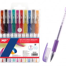 MP σετ στυλό διαρκείας ballpoint PE105 με glitter, 0.9mm, διάφορα χρώματα, 10τμχ