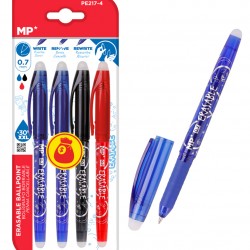 MP σετ στυλό διαρκείας PE217-4, erasable, 0.7mm, διάφορα χρώματα, 4τμχ