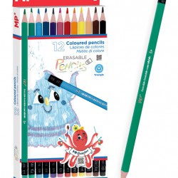 MP χρωματιστές ξυλομπογιές PP823 με γόμα, τρίγωνες, 12τμχ