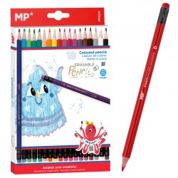 MP χρωματιστές ξυλομπογιές PP824 με γόμα, τρίγωνες, 18τμχ