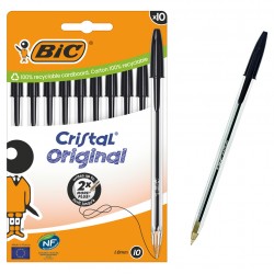 BIC στυλό διαρκείας ballpoint Cristal Original, 1.0mm μύτη, μαύρο, 10τμχ