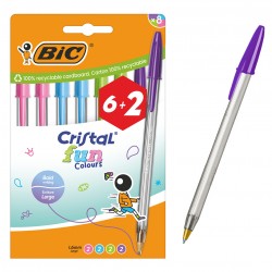 BIC στυλό διαρκείας ballpoint Cristal Fun Colours, 1.6mm μύτη, διάφορα χρώματα, 8τμχ