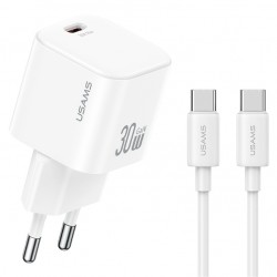 USAMS φορτιστής τοίχου CC262 με καλώδιο USB-C, 30W, GaN, λευκός