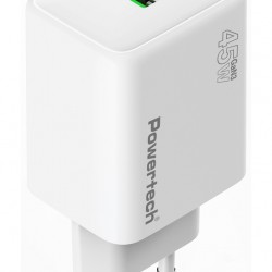 POWERTECH φορτιστής τοίχου PT-1551, USB/USB-C, 45W, GaN, AVS, λευκός