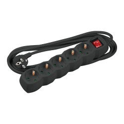 Technik Πολύπριζο 5 Θέσεων με Διακόπτη & 1.5 mm² Καλώδιο Χαλκού 16A Μαύρο 3m