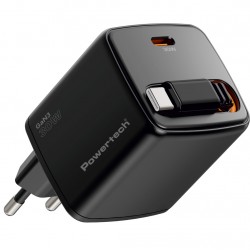 POWERTECH φορτιστής τοίχου PT-1571 με πτυσσόμενο καλώδιο, USB-C, 30W, GaN, μαύρος