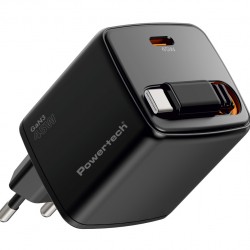 POWERTECH φορτιστής τοίχου PT-1572 με πτυσσόμενο καλώδιο, USB-C, 45W, GaN, μαύρος