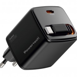 POWERTECH φορτιστής τοίχου PT-1573 με πτυσσόμενο καλώδιο, USB-C, 65W, GaN, μαύρος