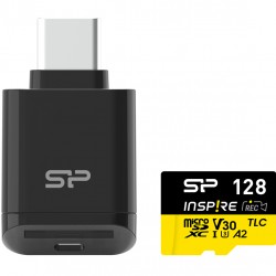 SILICON POWER κάρτα μνήμης microSDXC Inspire με card reader, 128GB, C10 UHS-I U3 V30 A2
