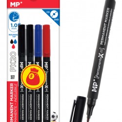 MP σετ ανεξίτηλος μαρκαδόρος PE420, 1mm μύτη, μαύρος/μπλε/κόκκινος, 4τμχ