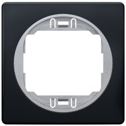 EON E6801.E1S One-gang frame 80x80, soft-touch black with silver holder