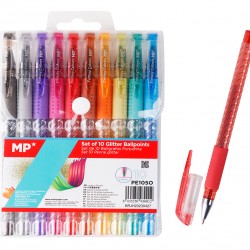 MP σετ στυλό διαρκείας ballpoint PE105O με glitter, 0.9mm, διάφορα χρώματα, 10τμχ