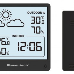 POWERTECH ψηφιακός μετεωρολογικός σταθμός PT-1657 με ασύρματο εξωτερικό αισθητήρα, μαύρος