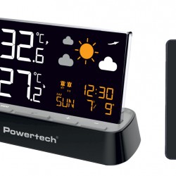 POWERTECH ψηφιακός μετεωρολογικός σταθμός PT-1658 με ασύρματο εξωτερικό αισθητήρα, ξυπνητήρι, μαύρος