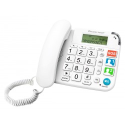POWERTECH ενσύρματο τηλέφωνο για ηλικιωμένους PT-1662, με αναγνώριση κλήσεων, οθόνη, λευκό