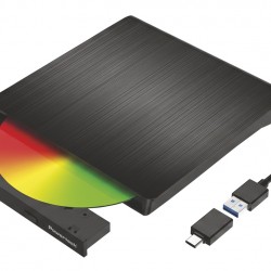 POWERTECH εξωτερικός οδηγός εγγραφής/ανάγνωσης CD/DVD PT-1678, USB/USB-C σύνδεση, μαύρος