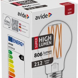 Avide LED Filament Κοινή  3.8W E27 Θερμό 3000K Super Υψηλής Φωτεινότητας