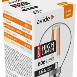 Avide LED Filament Σφαιρική 4.9W E14 Λευκό 4000K Super Υψηλής Φωτεινότητας