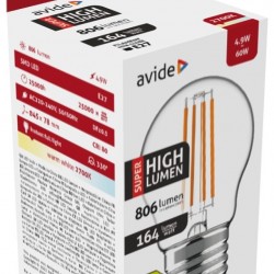 Avide LED Filament Σφαιρική 4.9W E27 Θερμό 2700K Super Υψηλής Φωτεινότητας